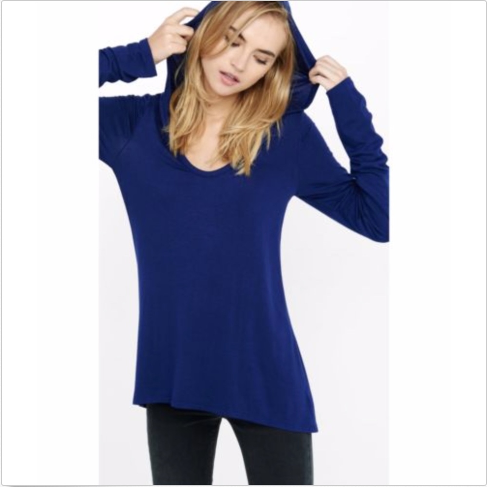 Express One Eleven Hooded Long-Sleeved Tee Shirt